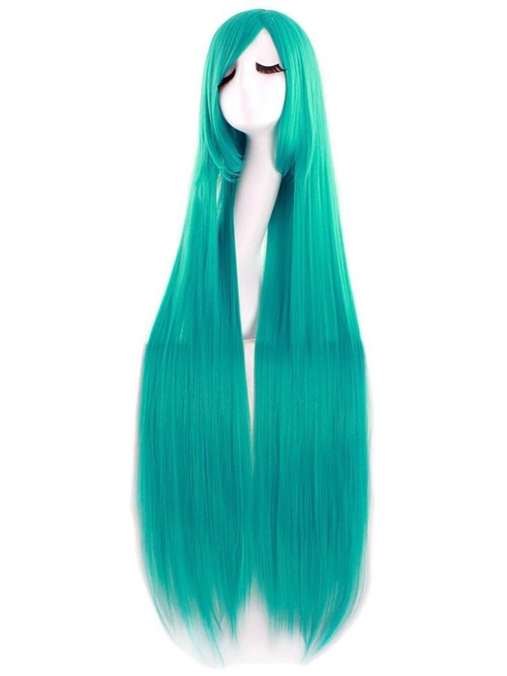 Women's Dark Torquise 40 Inch Oblique Synthetic Modern Long Straight Wig Bangs